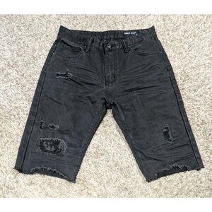 Smoke Rise Denim Jeans Shorts Mens 34 Black Distress Rip 13" Inseam